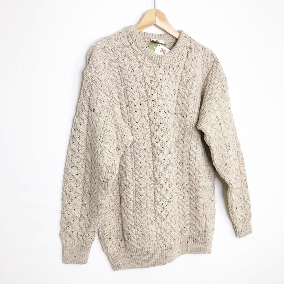 Carraigdonn tan Cable knit wool crew, neck pull over sweater - Picture 5 of 9